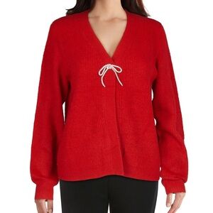 Red Women's Cardigan Sweater with Sparkly Bow